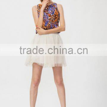 Woman Charming Lady Fashion White Midi Mesh Skirt With Golden Foil photo-3