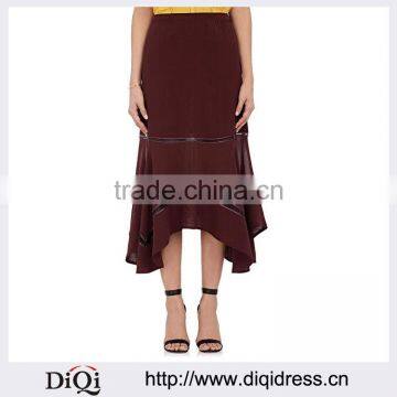 Customized Lady's Apparel Burgundy Sheer Striped Striped Silk Georgette Midi Skirt(DQM021S)