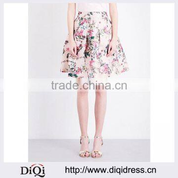 Customized Lady's Apparel Side-pockets Structured Waist Blossom Pattern Jacquard Skirt(DQM007S)