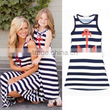 Blue and white strip long sundress family set matching mother daughter dresses