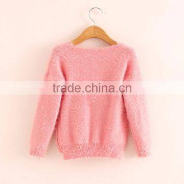 Fancy Girls Pullover Furry Mohair Swearer With Lace Flower Embroidery photo-2