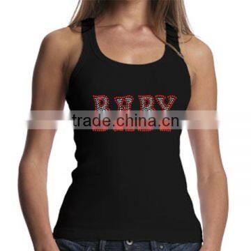 Women Fashion Cotton Tank Top Clothes Iron On Wine Rhinestone Transfer Design photo-4
