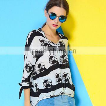 2015 HOYUGO Latest Printed Blouse Designs, Model Loose Blouse, Lao Silk Blouse Wholesale Manufacturer in China.