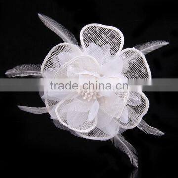 Multi Toned Fabric Flower Clip and Brooch Feather Hair Head Flower for Dance Party Wedding Beach Hairpin Brooch Clip photo-6