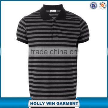 Black and grey cotton mens polo collar striped t shirt for sale