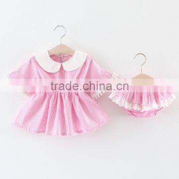 One year old female baby dress children dresses 2017 short sleeve princess dress vest skirt match ruffled bloomer