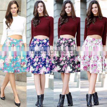 Z&M Women Floral Print Vintage Pleated Fashion Skirt photo-2