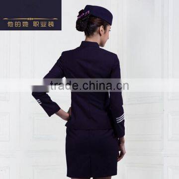 High Quality 2016 Hot Sell Long Sleeve New Design Skirt Fashion Airline Uniform for Stewardess Wholesale photo-2