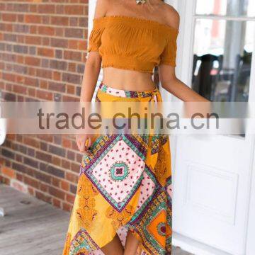 Walson 2017 Hot Selling American Style Printed Asymmetric Casual Midi Skirt photo-3