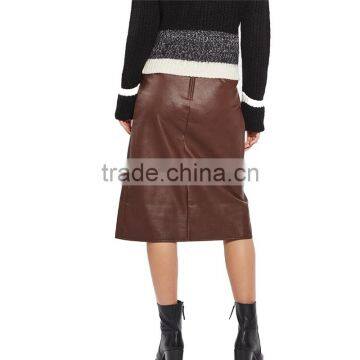 2017 OEM Spring Elegant Snap Wrap Midi Faux Leather Skirt photo-3