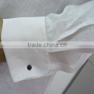 Men's White Linen Shirt With Chinese Collar/Mandarin Collar and French Cuff photo-2