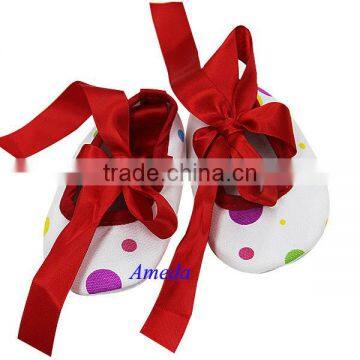 Baby Girls Christmas Colorful Polka Dots Red Bow Crib Shoes NB-18M