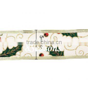 Yellow Golden Tree Pattern Organza Ribbon For Christmas Decoration 5.0cm photo-3