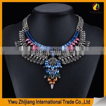 Wholesale Fashion Statement Necklace, Gold Necklace Jewelries With Colorful Diamond Stone photo-3