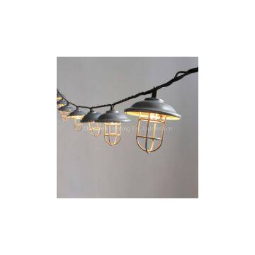 Garden Decor Light-Decorative Galvanized hood & wire cage string light 10ct