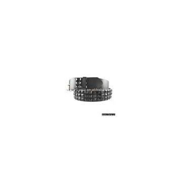 Black leather belt with black pyramidal nail, pu leather belt, women's belt
