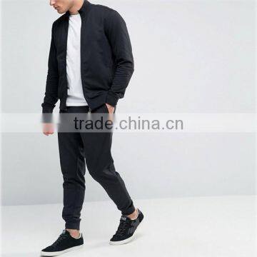 Black men plain tracksuits zip through front elasticated waistband pants tracksuit sets