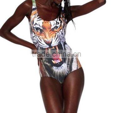 SEXY Womens European Skinny Tiger Swimsuit One Piece Digital Print Backless Swimwear