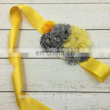 Grey&Yellow Combo Sash Satin Flower Sash Maternity Sash Boy Photograpy Prop