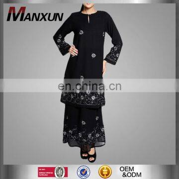 Black Chiffon Women Baju Kurung Long Sleeves Maxi Dress Muslim Style Design Islamic Wear