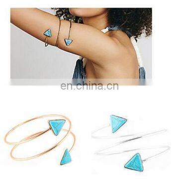 Ethnic Turquoise Triangle Open Bangle Cuff Spiral Upper Arm Bracelet for Women