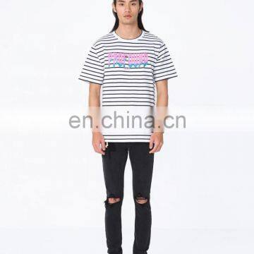 DiZNEW Design Your Own Oversize Mercerized Cotton Short Sleeve Striped t Shirt photo-3