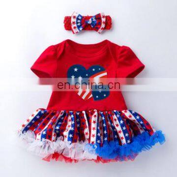4th of July Outfit 2019 Kids New American Independence Day Baby Short Sleeve Star Print Harness Skirt Two-piece Suit photo-4