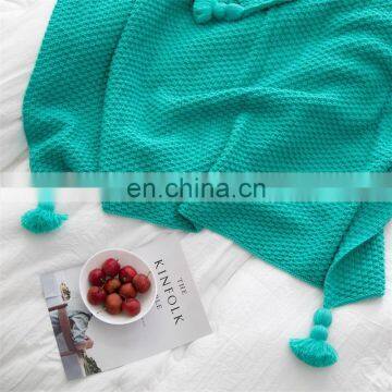 Recycling Green Color Knit Rustic Home Decor Bedding Blanket Cotton Cable Knit Throw Blankets With Tassels photo-6