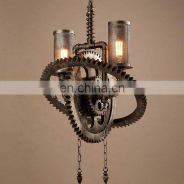 Retro Industrial Rusty Brass Wheel Vintage Lamp Chandelier for Bar photo-2