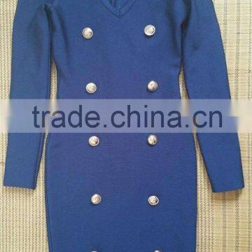 Summer Dress 2016 New Fashion Women Navy Long Sleeve V Neck Evening Bandage Dress Bandage Bodycon Women Wearing photo-4