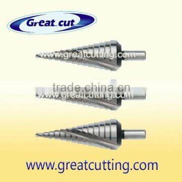 Spiral flute step drill bits