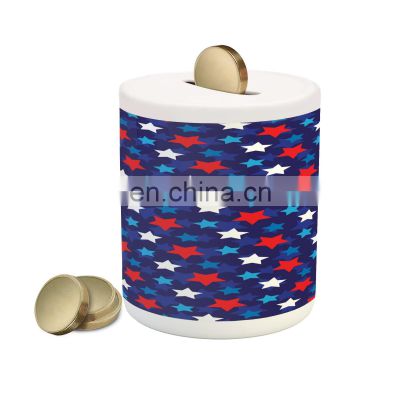 custom logo print round cylinder white sublimation ceramic money box coin saving piggy bank