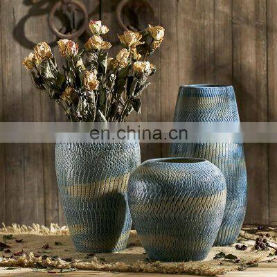 Wholesale Handmade Brilliant Blue Vase Decoration Creative Table Tall Ceramic Flower Vase photo-2