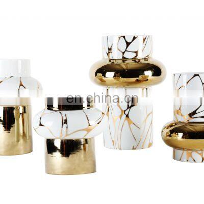 New Chinese Porcelain Vase Set For Flower Arrangement White Ceramic Vase With Golden Pattern Home Decoration photo-2