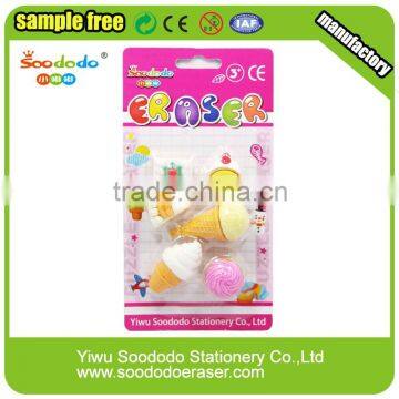 3D Rubber Cute Food Shaped Erasers Blister Card set