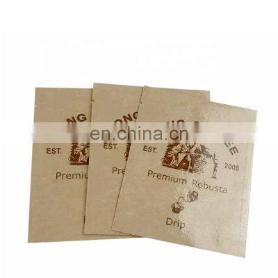 Custom printed recyclable packaging kraft paper 3 side heat seal bag for drip coffee