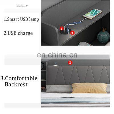 Modern Design Wood King Size Bed Bedroom Furniture Set Wooden Beds With LED Light Storage Box Beds photo-5