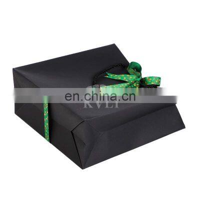 Private Label Large Size Flat Black Gift Paper Hand Bags With Nylon Handles Bulk Sale For Retail Online Sale