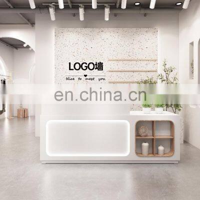 Custom Special Shapes Front Desk Wood Salon Counter Hotel Salon Spa Reception Desk for Sale photo-3