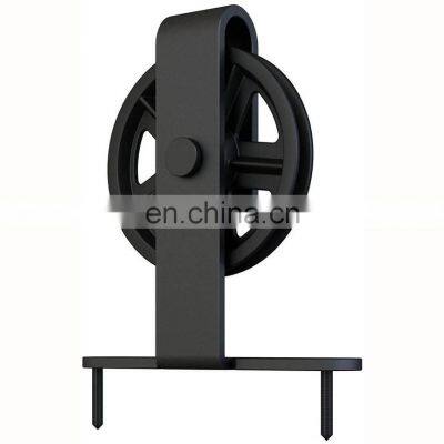 Room Interior Design Matt Black Top Big Wheel Roller Hanger Sliding Barn Door Hardware Kit photo-2