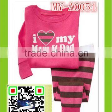 I love my mom and dad printed design your own pajamas children striped trousers MY-A0054