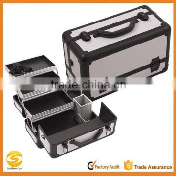 3-Tier Professional Aluminum Case with Extendable Trays and Brush Holder, beauty storage carrying case