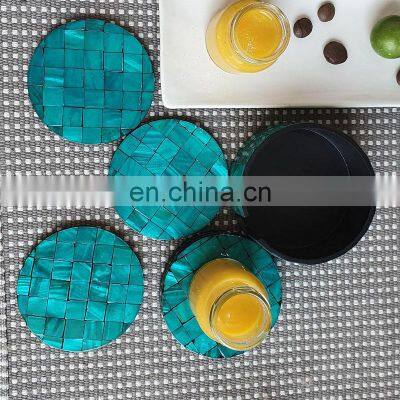 Round Blue Pearl Coaster, Turquoise Ocean Coasters Custom Design Drink Cup Coaster Set For Table Decor Wholesale photo-4