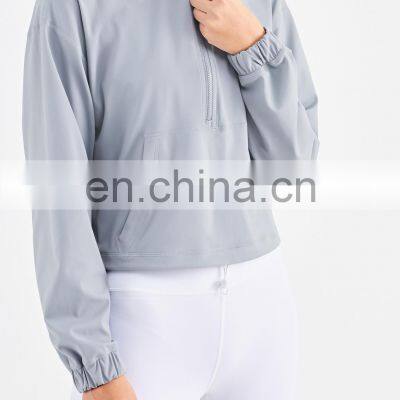 Wholesale New Women Half Zipper Yoga Tee Long Sleeves Solid Color T-shirt Women Gym Fitness Sportswear Clothing Jacket photo-4
