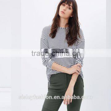 New arrival stripe t shirt high quality OEM service fashion women long sleeve new t shirt design TS044