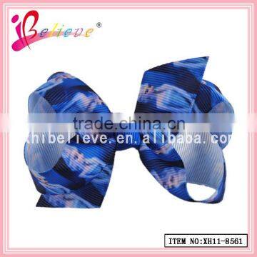 Nice blue ribbon bow hair jewelry for girls,elsa frozen bow ribbon hairgrips