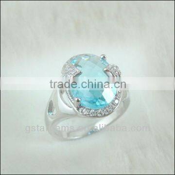 925 Sterling Silver Oval Natural Blue Topaz Ring Rhodium Plated Hot Sale Genuine Semi-precious Stone