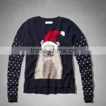 Lady winter knitting wear o-neck jacquard christmas sweater pullover