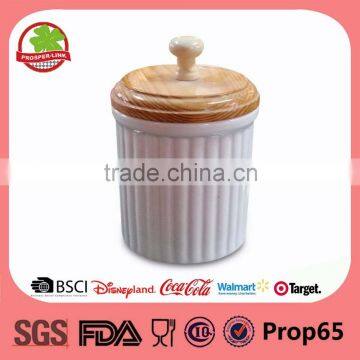 Wholesale Ceramic White Canister With Wood Lid