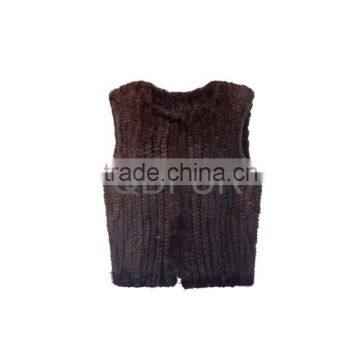 QD80560 Ladies Fashion Short Design Knitted Mink Fur Vest without Collar